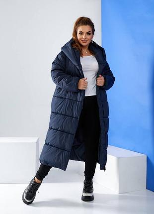 Aiza куртка жіноча зимова молодіжна пуховик теплий пальто кокон ковдра а521 блискавка темно-синій матовий синього кольору6 фото