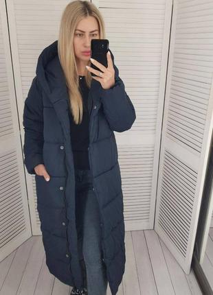 Aiza куртка жіноча зимова молодіжна пуховик теплий пальто кокон ковдра а521 блискавка темно-синій матовий синього кольору3 фото