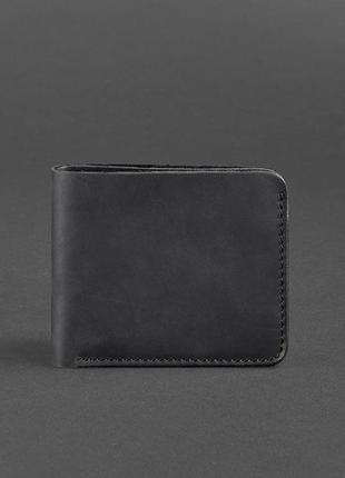 Жіночий тонкий шкіряний гаманець маленьке портмоне подвійного складання з натуральної шкіри чорний