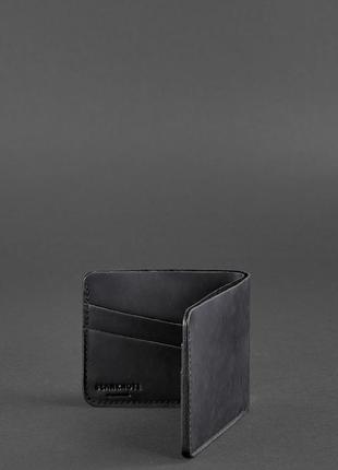 Женский тонкий кожаный кошелек маленькое портмоне двойного сложения из натуральной кожи черный3 фото