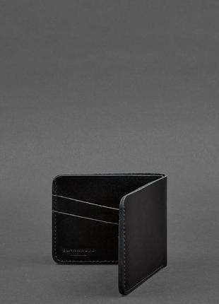 Женский тонкий кожаный кошелек маленькое портмоне двойного сложения из натуральной кожи угольно черный3 фото