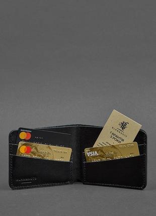 Женский тонкий кожаный кошелек маленькое портмоне двойного сложения из натуральной кожи угольно черный5 фото