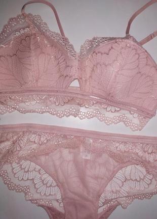 Сексуальный розовый кружевной комплект белья. лиф в виде топа4 фото