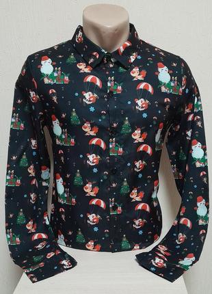 Стильная хлопковая рубашка в новогодний принт, 💯 оригинал, молниеносная отправка