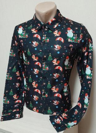 Стильная хлопковая рубашка в новогодний принт, 💯 оригинал, молниеносная отправка2 фото