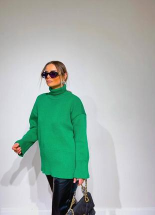 Женский джемпер свитер зелёный оверсайз удобный размер xs, s, m, l, xl5 фото