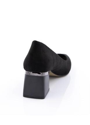 Туфлі на підборах з вузьким носком еко замша чорні персикові3 фото