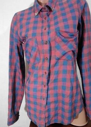 Рубашка батник в клетку с принтом на спине s/m