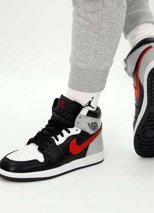 Мужские кроссовки nike air jordan 1 high black grey white 41-42-43-44-45