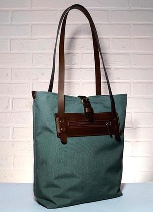Жіноча сумка - тоут з міцної американської тканини і шкіри1 фото