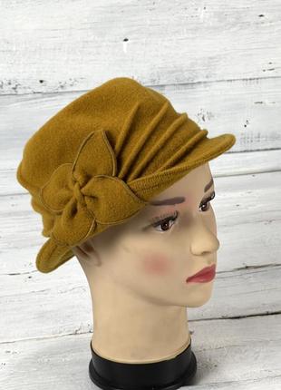 Капелюшок стильний вовняний, помаранчево-гірчичний колір
