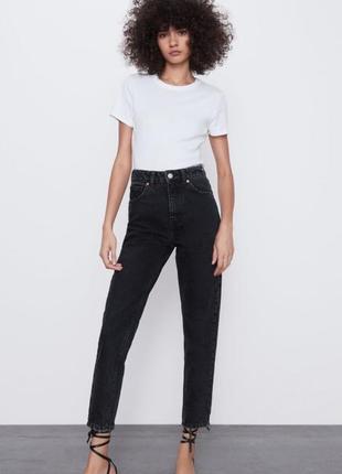 Новые идеальные брюки брюки брючины mom jeans zara джинсы мом на высокой посадке черные базовые свободные h&m