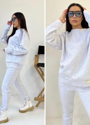 Женский теплый спортивный костюм на флисе пенье зимний серый белый розовый мокко коричневый молочный качественный