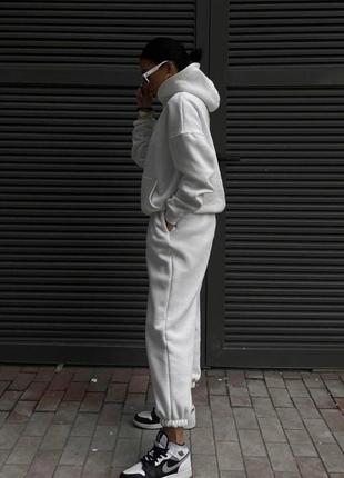 Базовий флісовий теплий спортивний костюм штани джогери + худі з капюшоном комплект однотонний утеплений на флісі сірий меланж білий чорний зелений10 фото