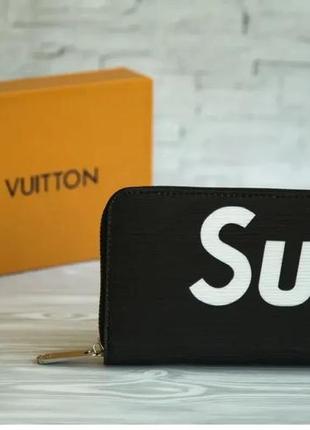 Кошелек клатч в стиле louis vuitton 61702 supreme на кнопке черный портмоне