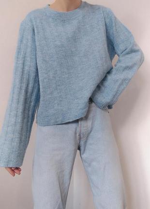 Шерстяний светр в рубчик джемпер h&m голубий светр шерсть альпака джемпер пуловер реглан лонгслів кофта шерстяна укорочений светр