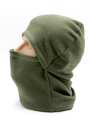Теплая балаклава с тонкого флиса мужская зеленая военная камуфляжная, подшлемник хаки...