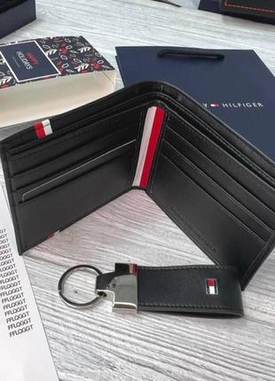 Мужской брендовый черный кошелек Tommy hilfiger lux + брелок3 фото