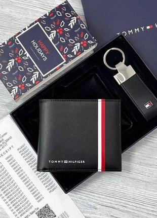 Мужской брендовый черный кошелек Tommy hilfiger lux + брелок1 фото