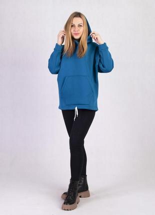 Теплый худи женский оверсайз, морская волна 2029