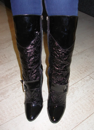 Сапоги женские зимние черные на каблуке натуральная кожа с735 фото