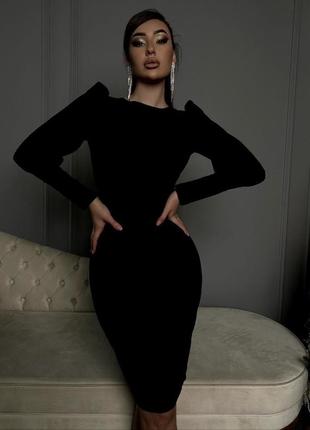 Женское черное короткое платье миди с длинным рукавом фонариком с открытой спиной с м л 44 46 48 s m l6 фото