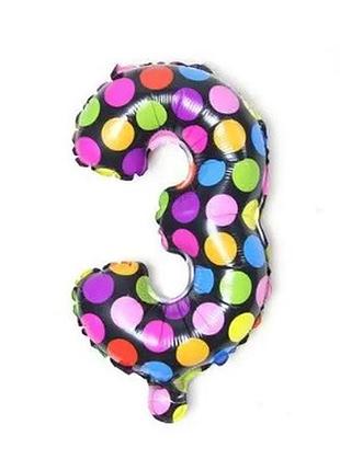 Шар цифра 3 різнобарвна, довжина 40см, (без гелію), фольга