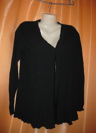 Нарядная черная накидка кофта свитер кардиган roman км1440 большой размер, длинный рукав, в рубчик3 фото