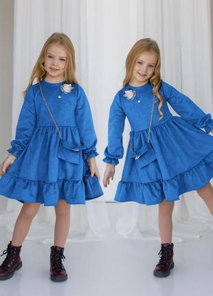 Нарядное платье на девочку 3-8 лет 98-128 см замш4 фото