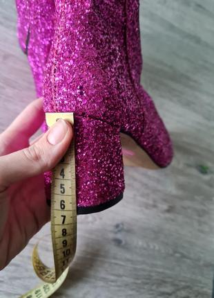 Ефектні гламурні блискучі чоботи cosmoparis рожеві  гліттер7 фото