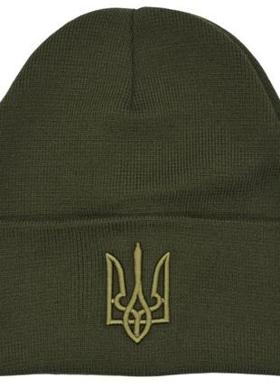 Шапка для зсу  патріотична шапка з гербом україни ( тризуб), подвійна тепла  шапка