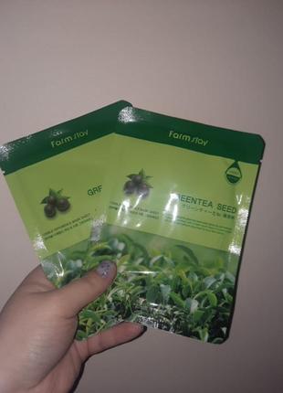 Тканинна маска для обличчя farm stay visible difference mask sheet greentea seed з екстрактом насіння зеленого чаю, 23 мл