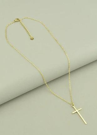 Позолочена підвіска ланцюжок хрестик медичне золото позолоченная подвеска крестик цепочка медзолото1 фото