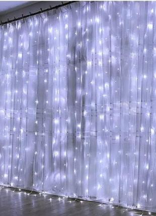 Светодиодная гирлянда на окно штора 3х2,5м 340 led - новогодняя статичная - белая1 фото