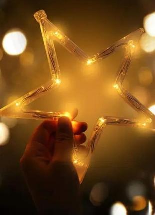 Новогодняя светодиодная гирлянда звезды 12 шт. 3м 220в от + пульт ду сети - желтая3 фото