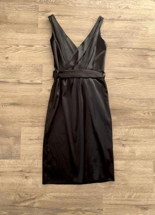 Шикарное черное платье миди из атласа george6 фото