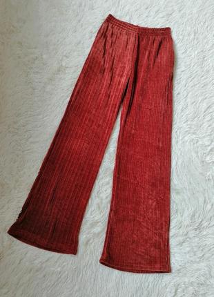 Длинное вязаное велюровое брюки в рубчик палаццо длинные велюровые брюки в рубчик палаццо4 фото