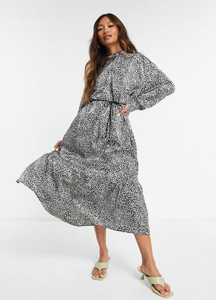 Узорчатое платье миди с поясом mango - l, xl1 фото