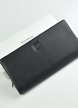 Черный женский кожаный кошелек портмоне на магнитах классический дамский кошелек из натуральной кожи