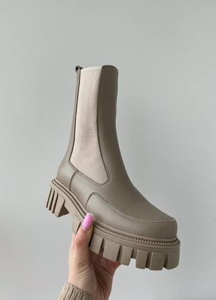 10402👑черевики челсі в натуральній шкірі на хутрі