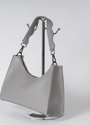 Женская сумка серая сумка багет серый клатч багет сумка рептилия сумка крокодил2 фото
