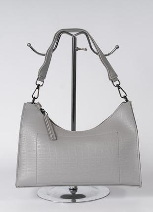 Женская сумка серая сумка багет серый клатч багет сумка рептилия сумка крокодил3 фото