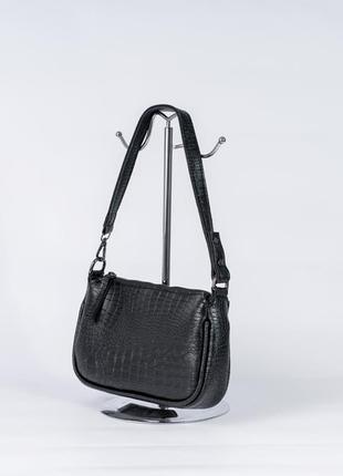 Женская сумка черная сумка багет черный клатч багет сумка наплечная черная сумочка рептилия2 фото