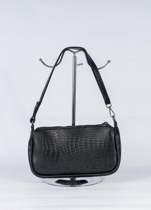 Женская сумка черная сумка багет черный клатч багет сумка наплечная черная сумочка рептилия3 фото