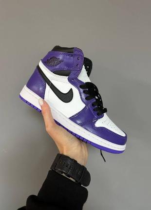 Замечательные женские высокие кроссовки nike air jordan 1 retro high purple court фиолетовые с белым2 фото