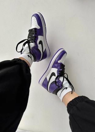 Замечательные женские высокие кроссовки nike air jordan 1 retro high purple court фиолетовые с белым5 фото
