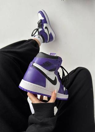 Замечательные женские высокие кроссовки nike air jordan 1 retro high purple court фиолетовые с белым6 фото