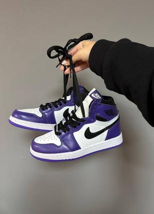 Замечательные женские высокие кроссовки nike air jordan 1 retro high purple court фиолетовые с белым7 фото
