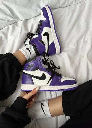 Замечательные женские высокие кроссовки nike air jordan 1 retro high purple court фиолетовые с белым4 фото