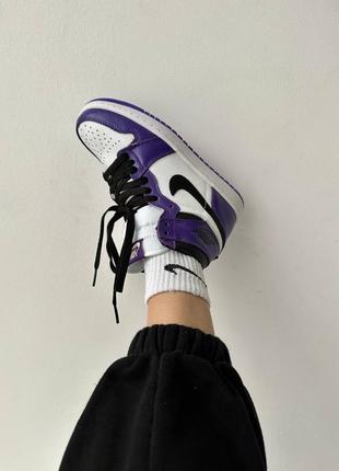 Замечательные женские высокие кроссовки nike air jordan 1 retro high purple court фиолетовые с белым8 фото